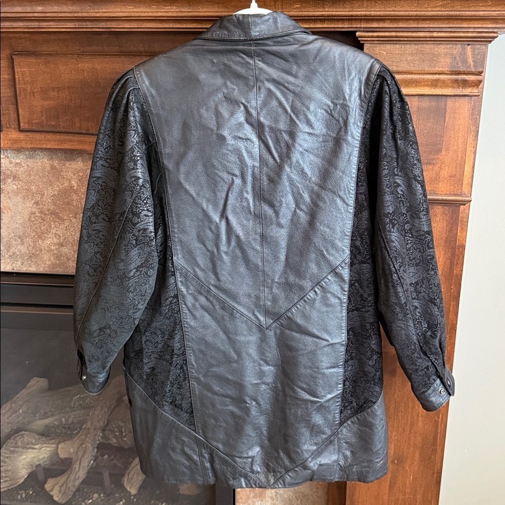 Wilson black leather jacket paisley burnout 80s 90s Whimsigoth dark romantic S - Picture 13 of 16